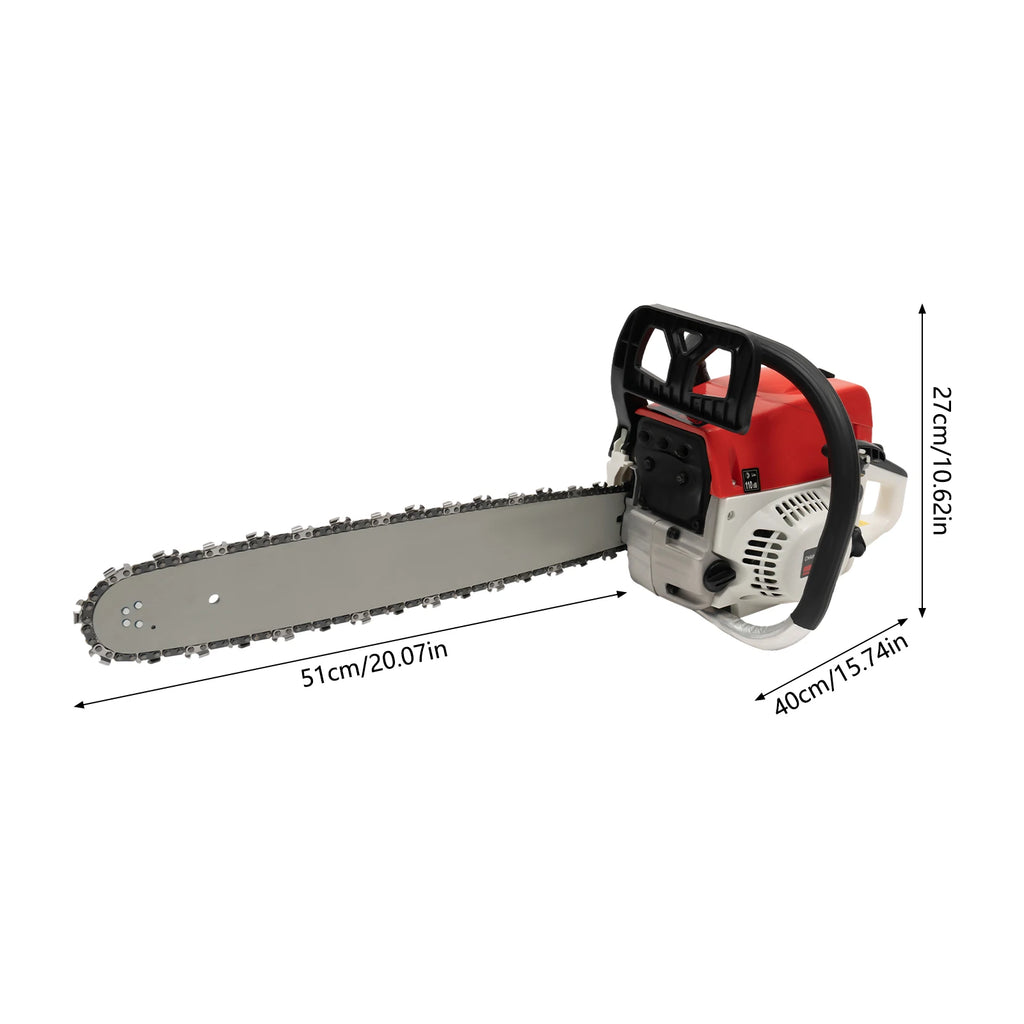 20 Inch 52CC Gasoline Chainsaw 2000W 2-Stroke Engine Gas Powered Chain Saw Handheld Tree Pruning Wood Cutting Tool Set 7500Rpm