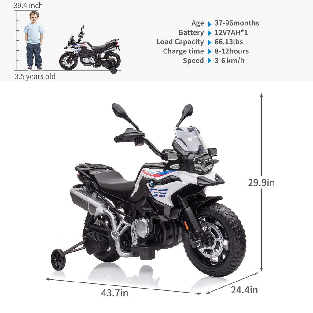 12V Kids Ride on Motorcycle Licensed BMW Motorbike with High/Low Variable Speed,Warning Lights,Training Wheels for Toddlers/Kids