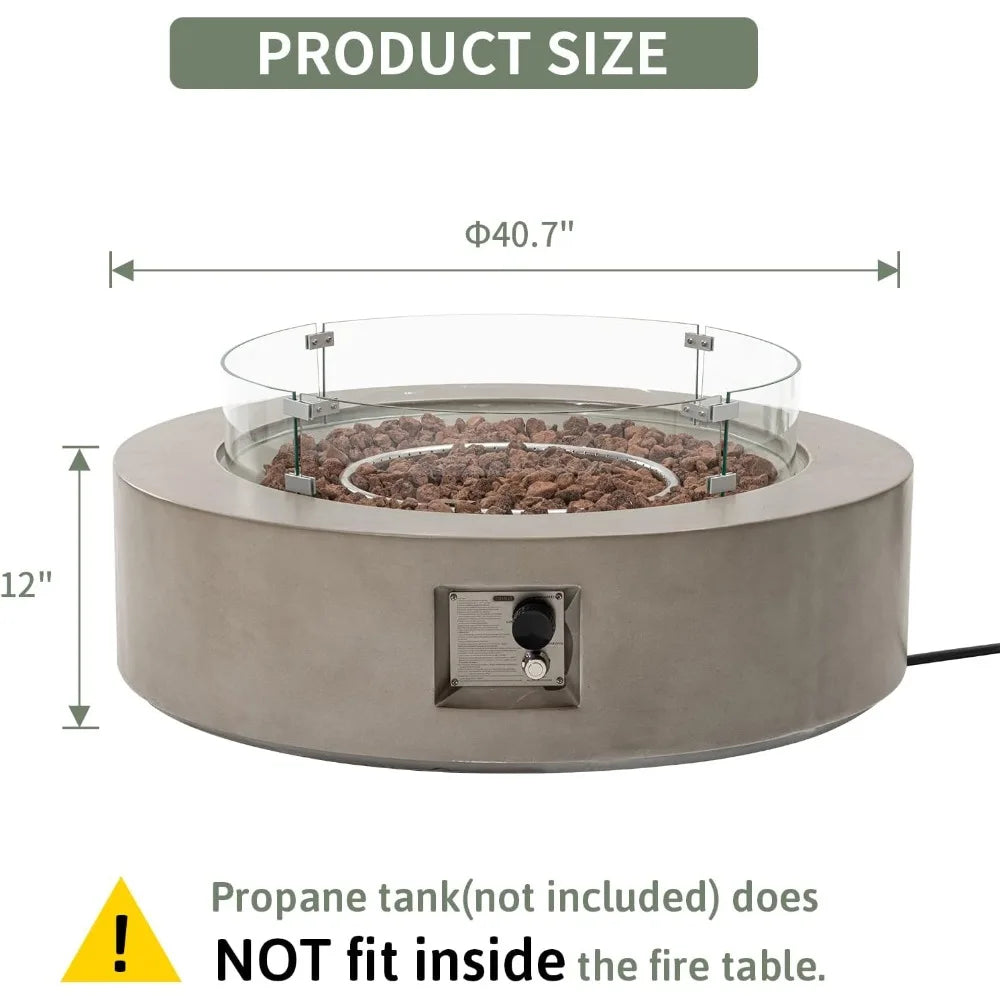 COSIEST Outdoor Propane Fire Pit Coffee Table w Gray 42 inch Round Base Patio Heater, Certified, 50,000 BTU Stainless Steel Burn