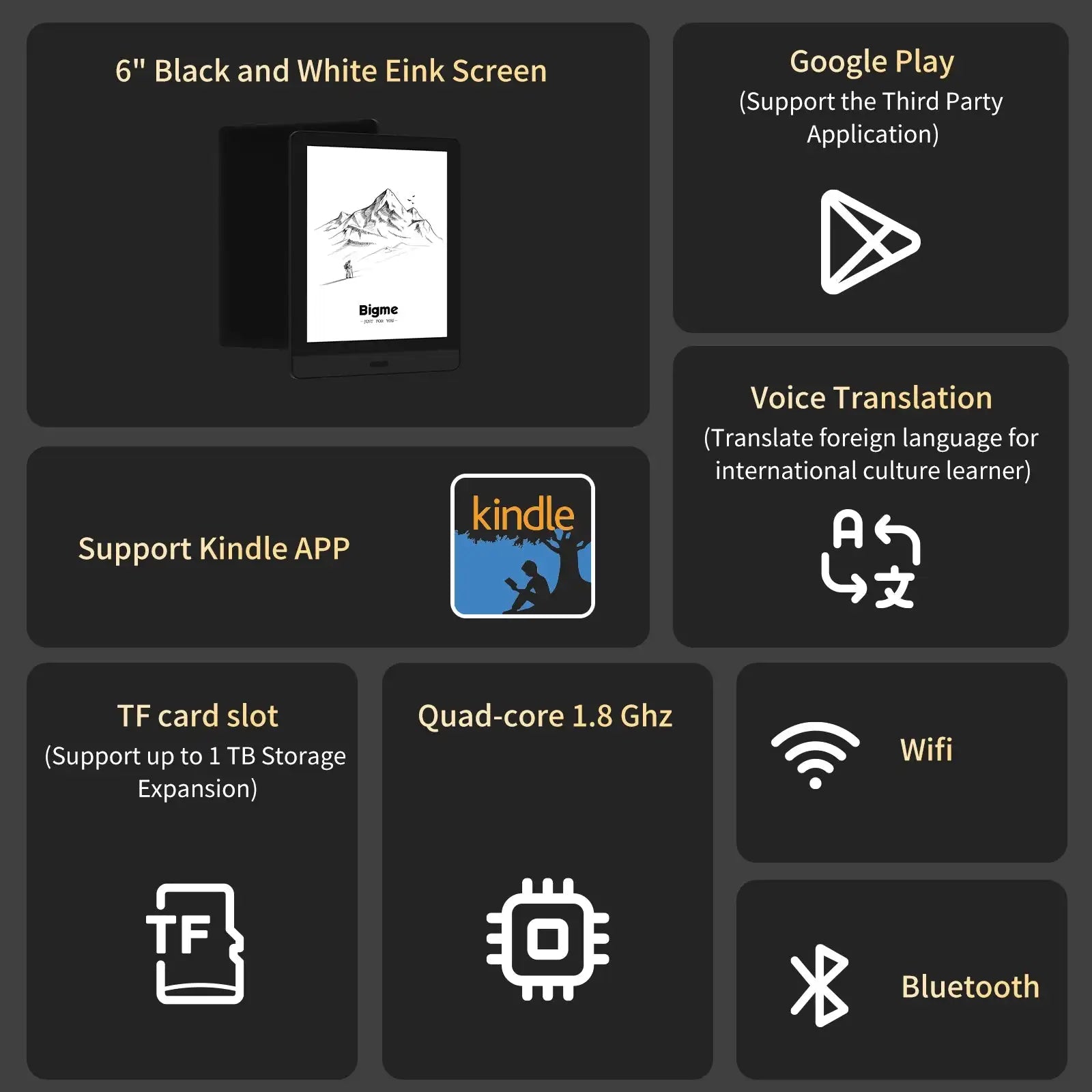 Bigme Read 6-inch e-paper book, 36-level front light, Android open system, Google Play & Kindle Supported, Mini portable ereader