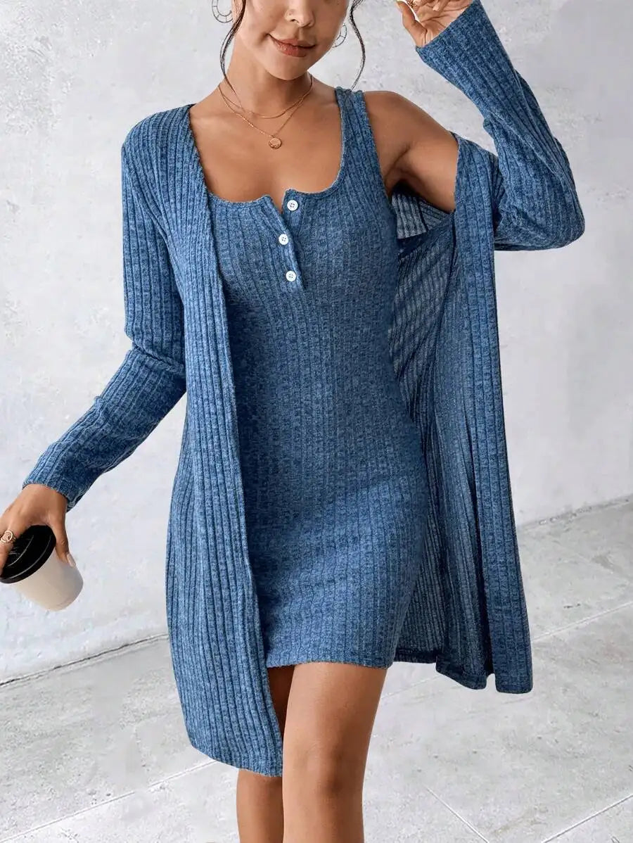 Women's Sexy 2pcs Dress Set, Blue, Autumn/Winter