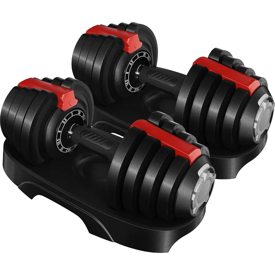 Adjustable Dumbbell Set 28 40 52.5 90LBS Fast Adjust Weight Training Equipment with AntiSlip Handle and Storage Tray for Home G