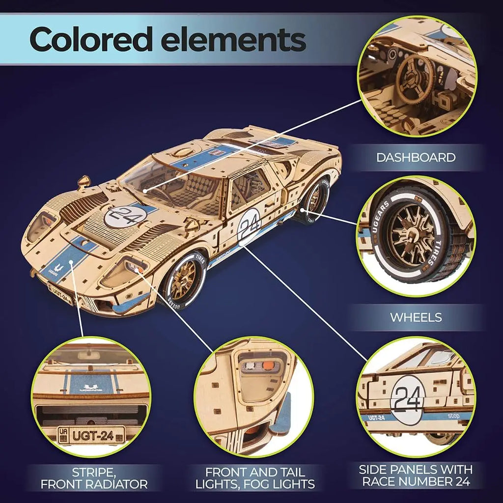 UGT-24 Endurance Racer 3D Puzzle - 1:12 Scale Mechanical Wooden Model Kits for Adults to Build - Sports Car Model Building Kits