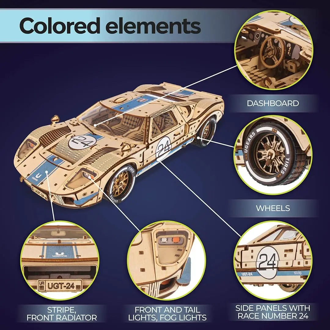 UGT-24 Endurance Racer 3D Puzzle - 1:12 Scale Mechanical Wooden Model Kits for Adults to Build - Sports Car Model Building Kits