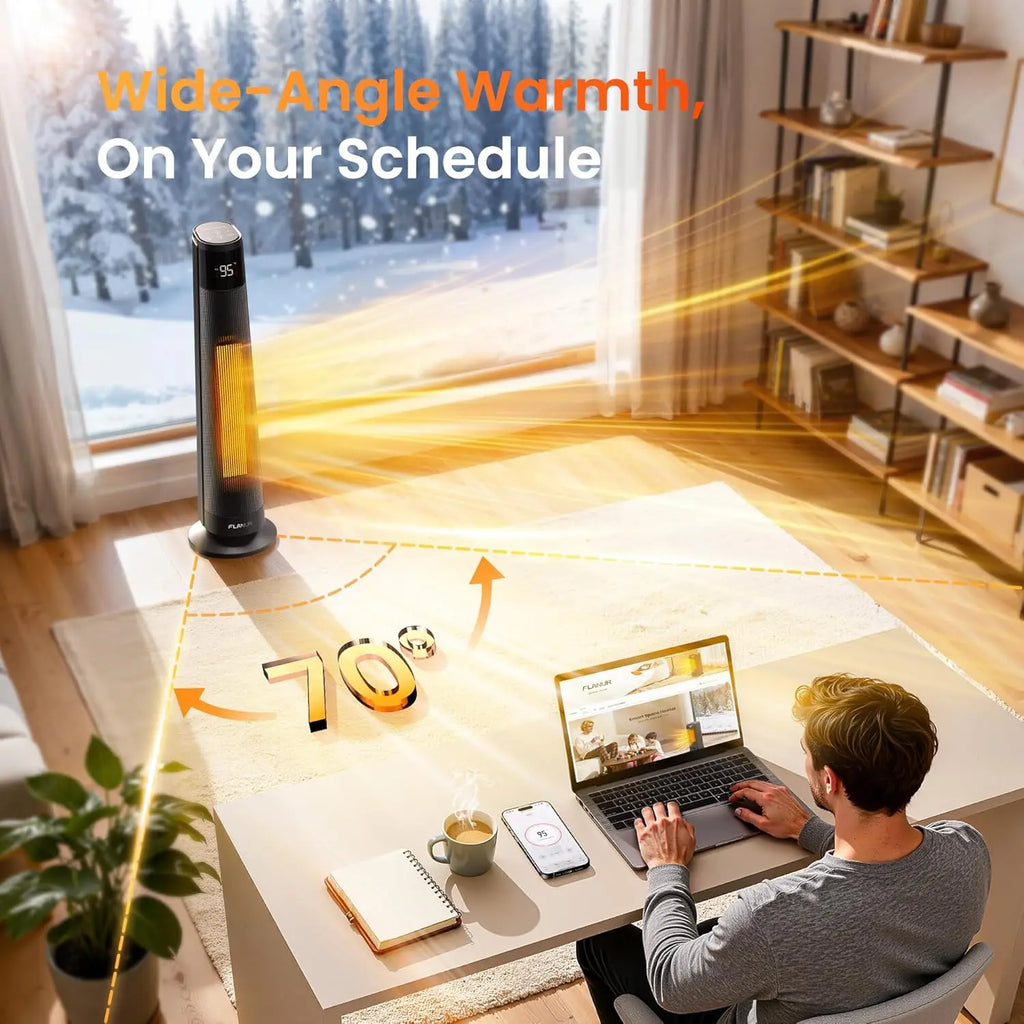 Indoor Electric Space Heaters, 1500W PTC Ceramic Heater with APP & Remote Control, 70° Oscillation for 220 sq.ft, 3 Heat