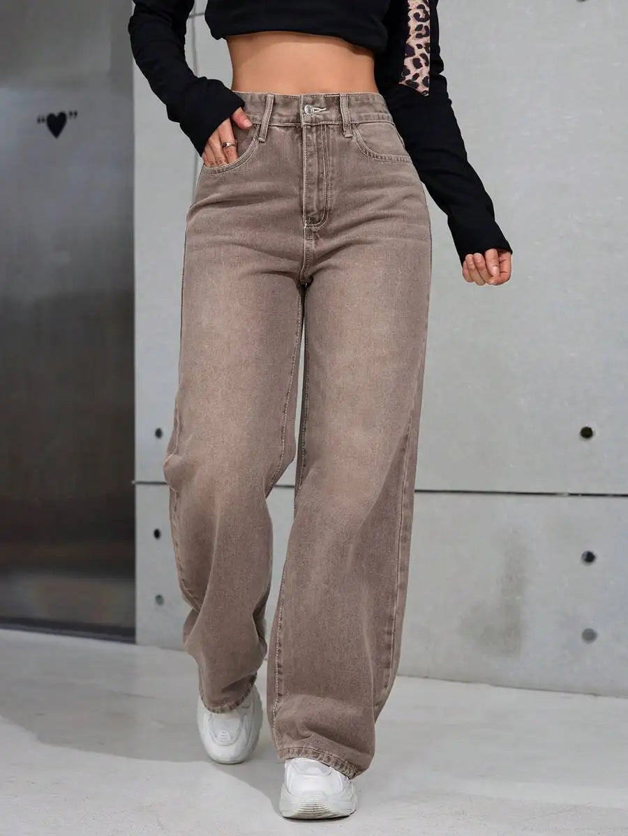 High Waist Wide Leg Jeans for Women, Light Washed Retro Denim Pants, Casual Streetwear Style