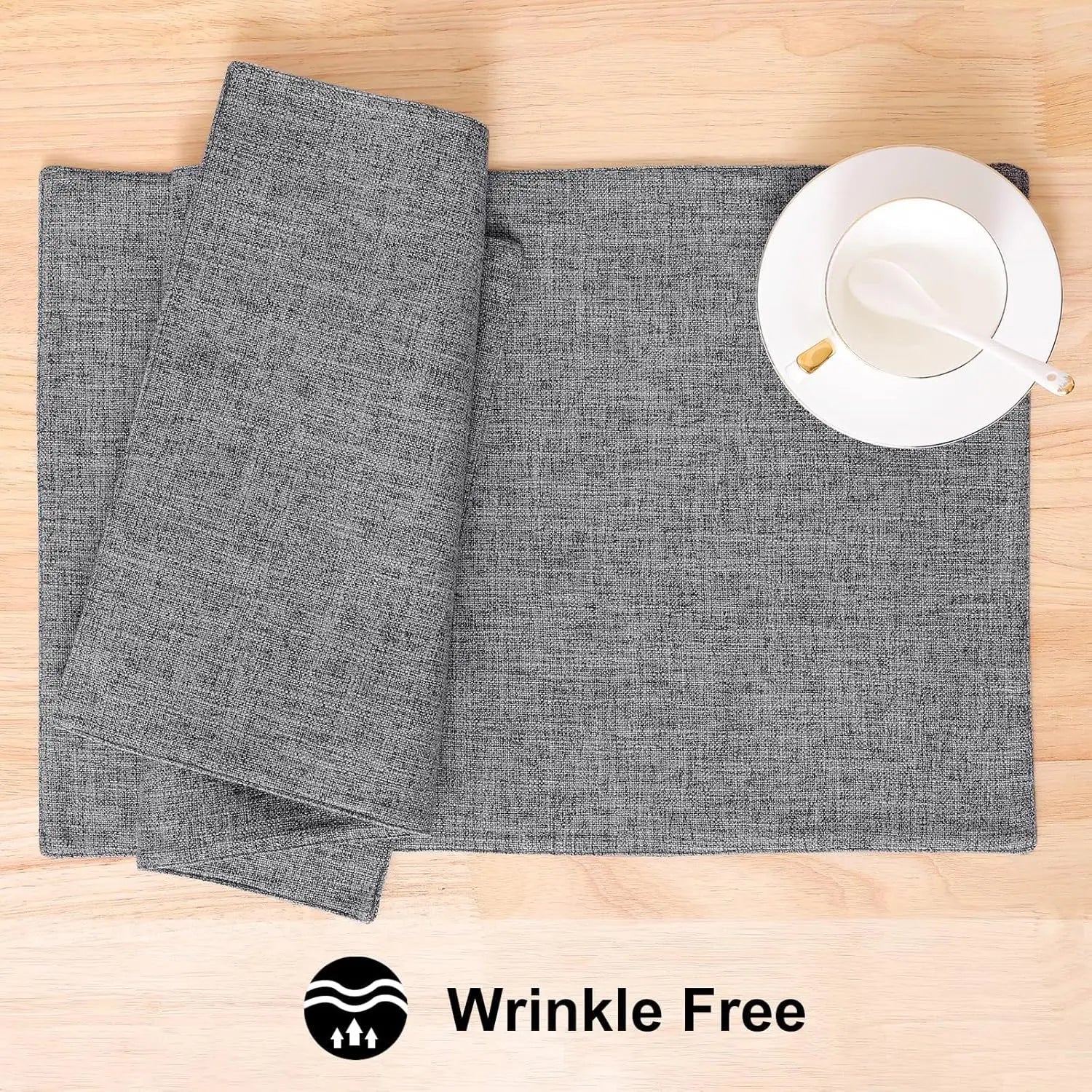 Cotton Linen Placemats Set of 8, Washable Farmhouse Table Mats for Indoor Outdoor Use, Dark Grey 13x19 Inch