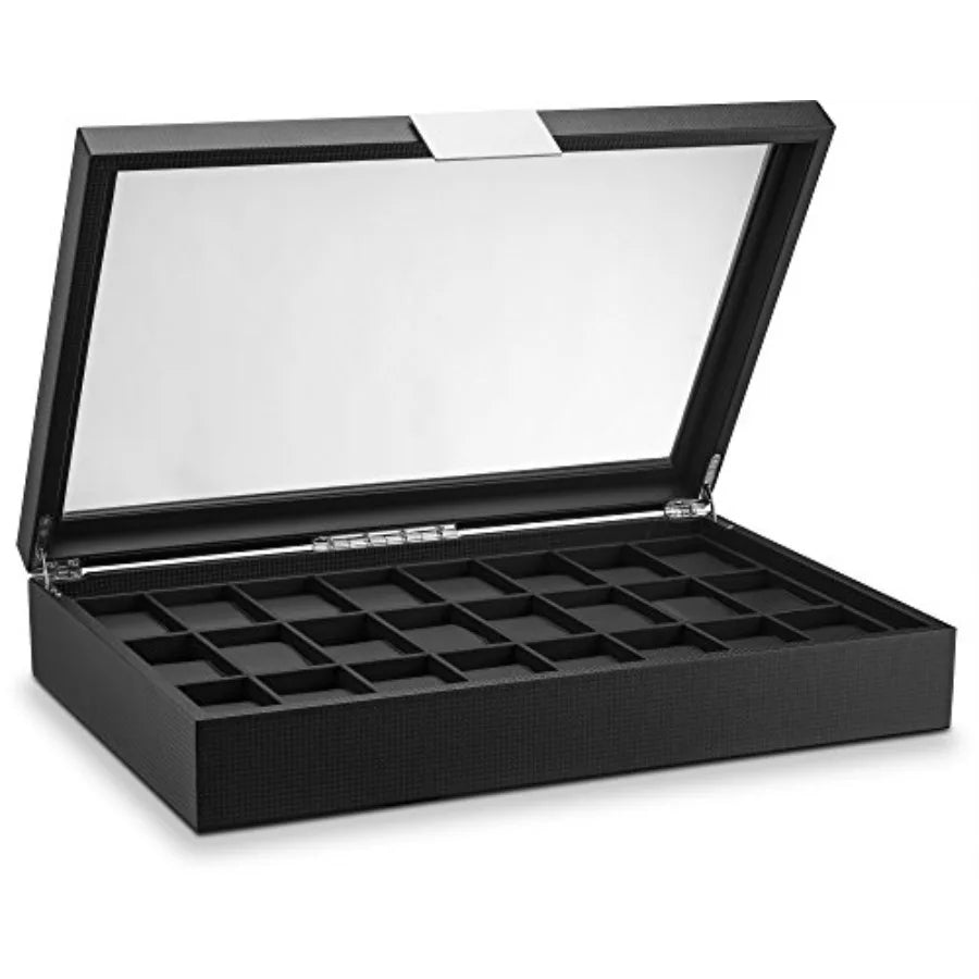 Watch Box for Men - 24 Slot Flat Luxury Display Case Organizer Carbon Fiber Design for Mens Jewelry Watches Men's Storage Ho