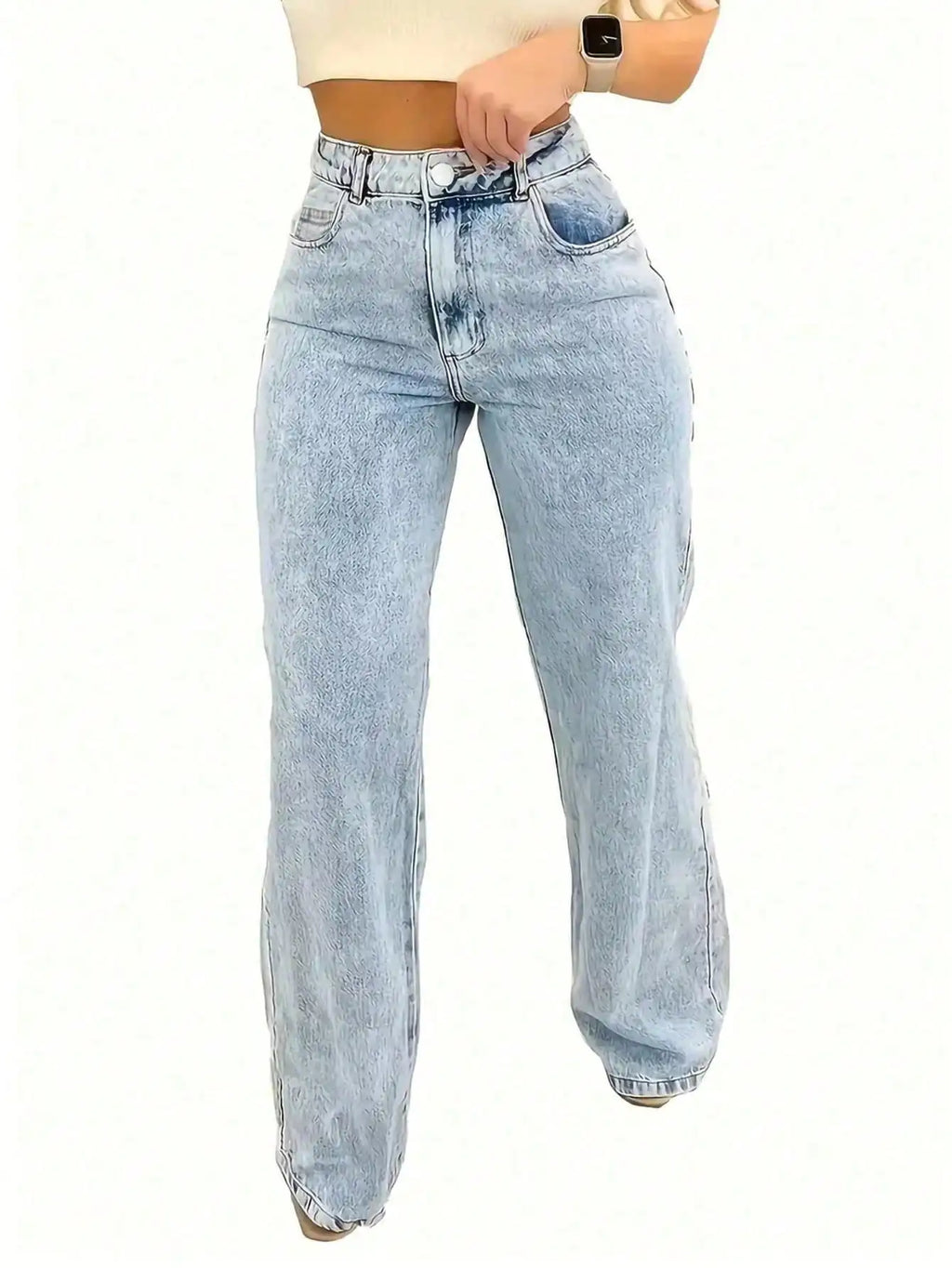 Women's High Waist Wide Leg Jeans, Light Wash Casual Denim Pants with Pockets