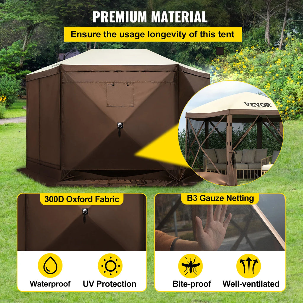 SucceBuy Pop-up Camping Gazebo Camping Canopy Shelter 6 Sided 12' x 12' Sun Shade Tents & Canopies Camping & Hiking