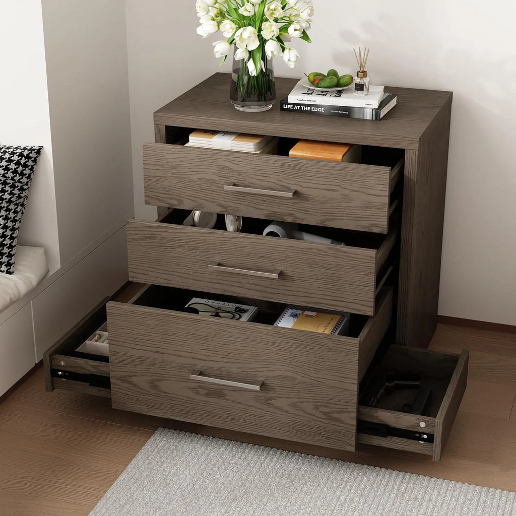5-Drawer Nightstand With 2 Gun Drawers, Versatile Sofa Bed Side Table End Table With Wood Grain Finish, Modern, Customized