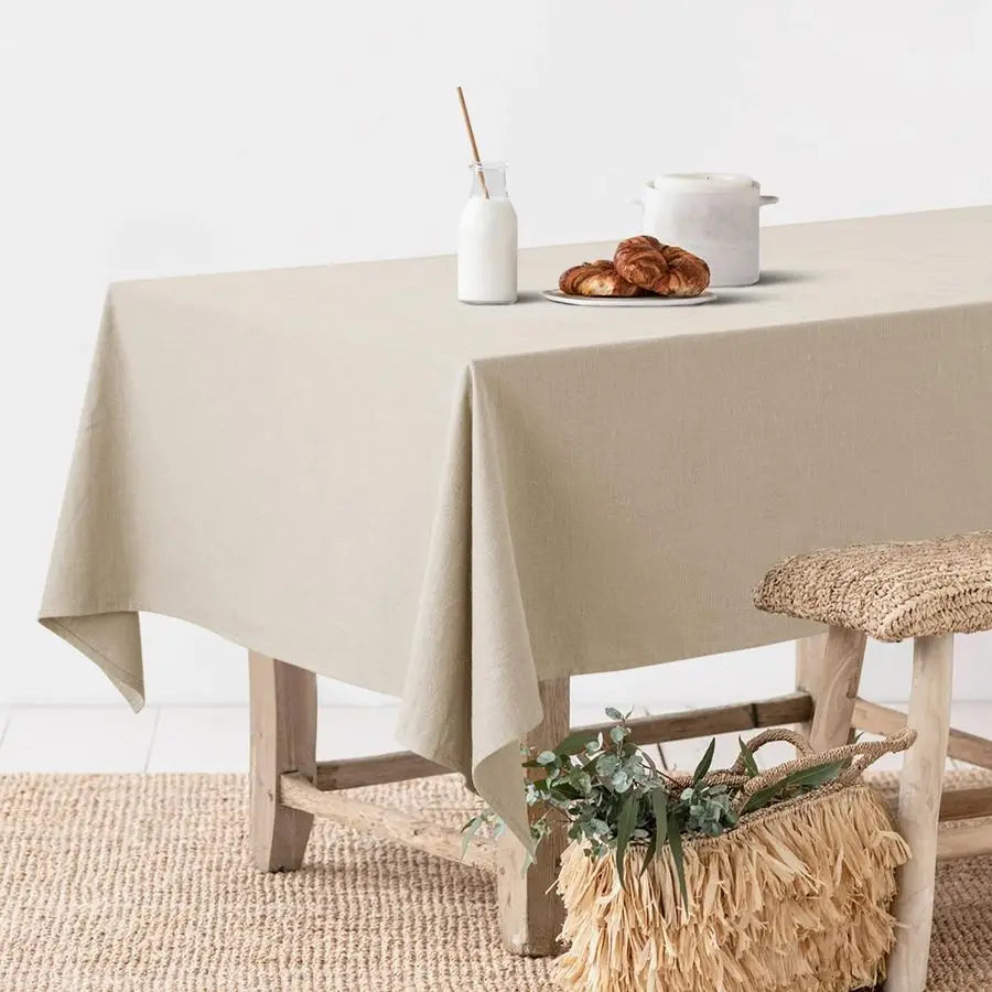 Natural Linen Cotton Blend Tablecloth Rectangle, Luxury Waterproof Stain Resistant Durable Farmhouse Oblong Table Cloth for Dini
