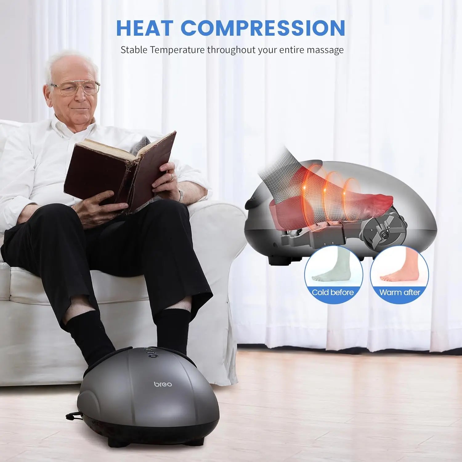 Electric Foot Massager with Heat, Deep Tissue Kneading for Relaxation and Pain Relief, Fits Up to Men's Size 14