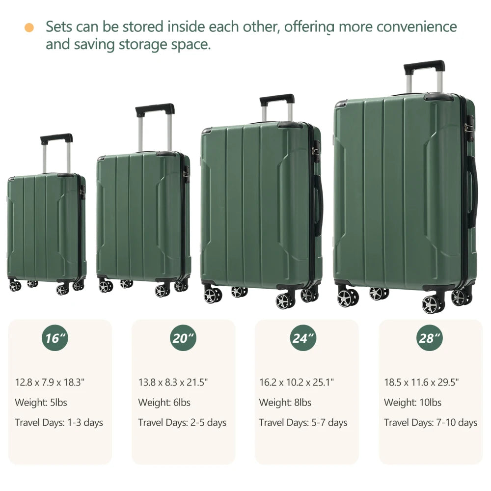 Hardshell Luggage Sets 6 Piece Suitcase Set Expandable Lightweight Suitcases with Dual Wheels TSA Lock for Men Women Green