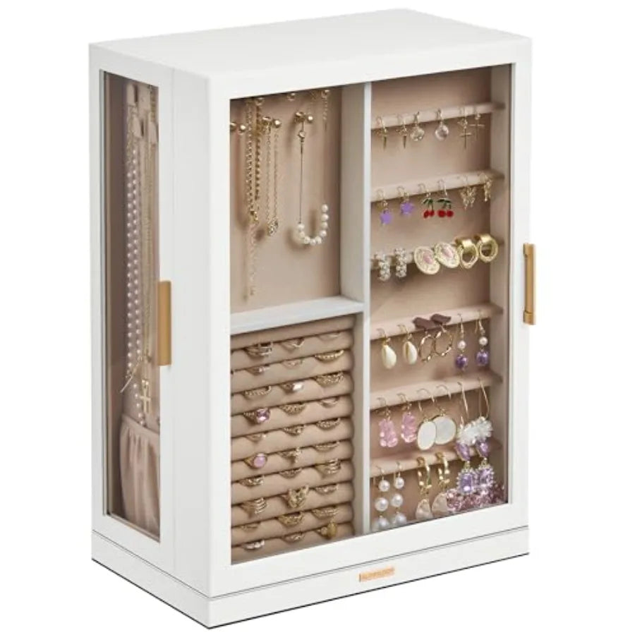 360° Rotating Jewelry Box with 9 Drawers Spacious Vertical Jewelry Organizer with Glass Window Jewelry Storage Case Dustproof a