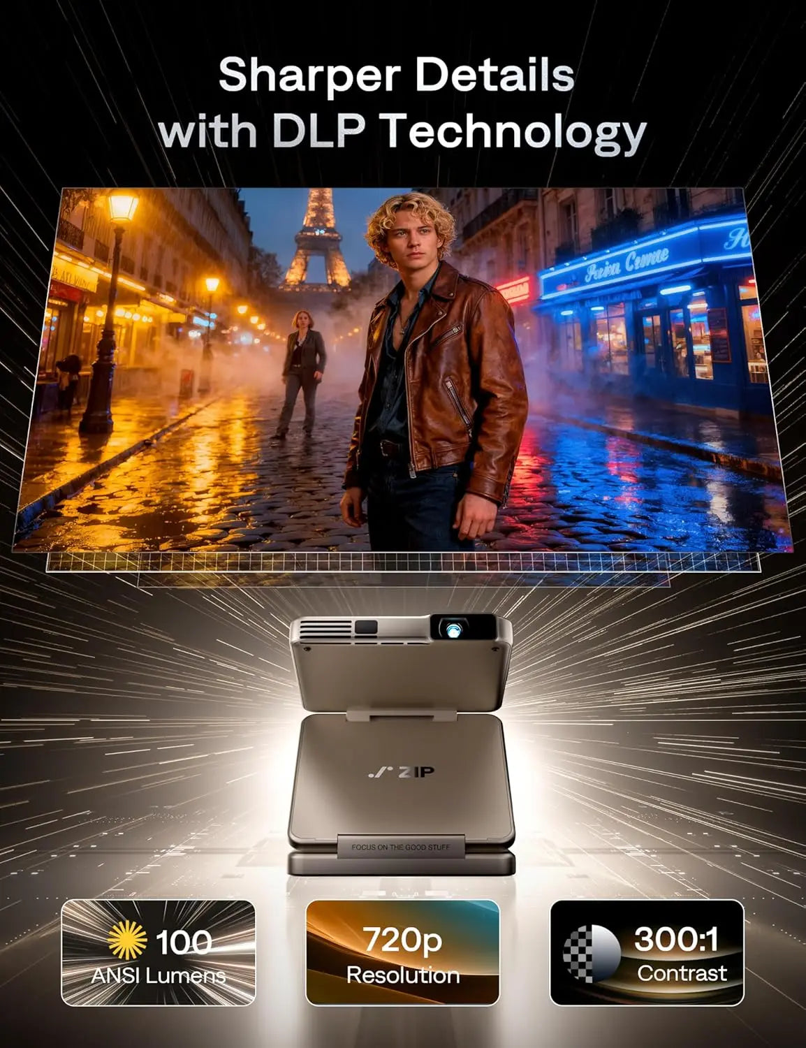 Tri-Fold Mini Projector, Pocket Size, Zero-Lag Focus, Screen Mirroring, Type-C Fast Charging, 5000mAh Battery