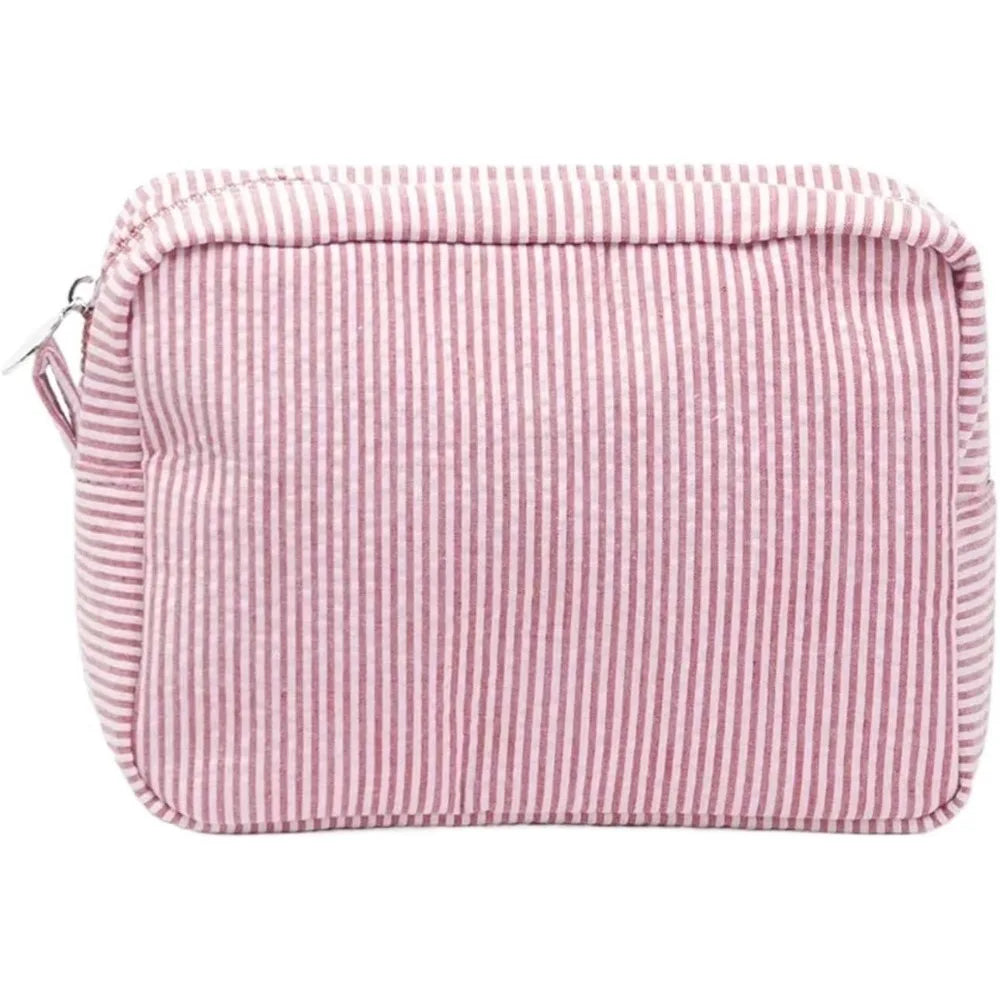 Seersucker Ruffle Cosmetic Bags Striped Storage Make Up Bags for Women Lady with Zipper Travel Bag Makeup Bag