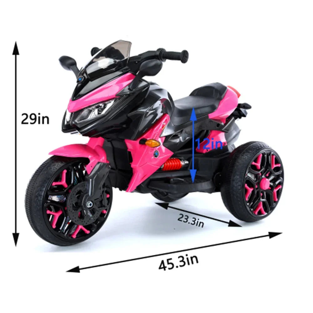 Kids Motorcycle Ride-On Motorcycle 3-Wheels Battery Powered Motorbike MUSIC MP3 Rechargeable 12 V kids PU seat Training Wheels