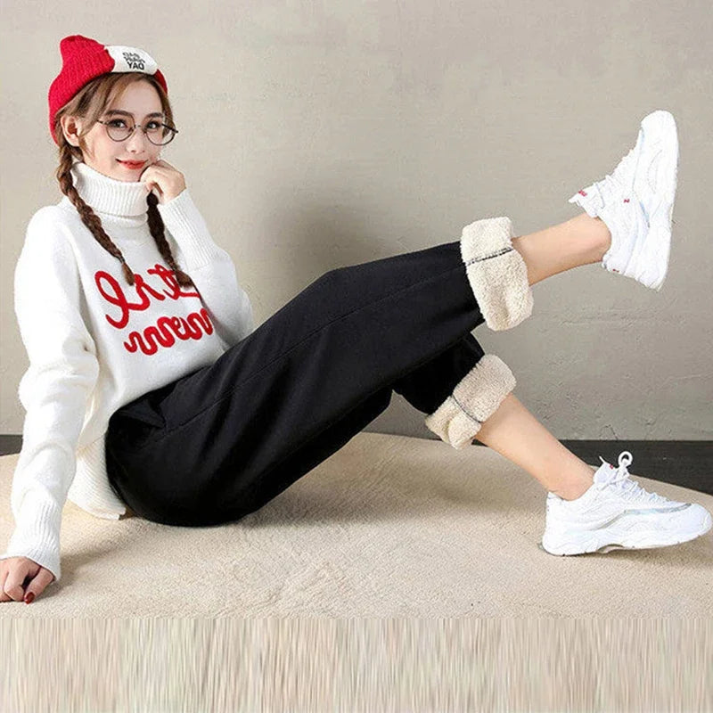 Winter Women Harem Pants Drawstring Fleece Long Thicken Y2K Sweatpants Joggers Trousers Sports Casual Soild Color  Pants