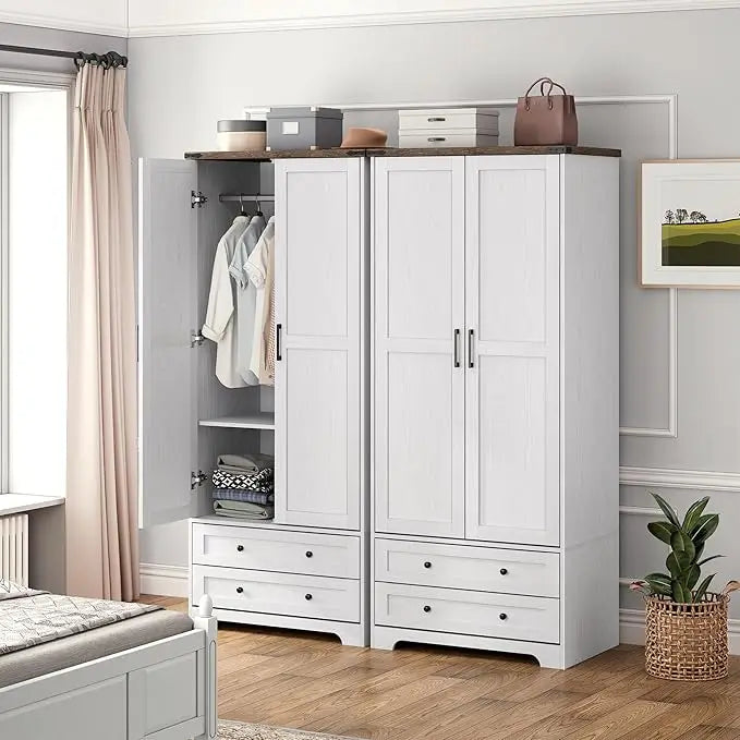 Armoire Wardrobe Closet with 2 Modern Doors Set of 2, 71" Tall Freestanding Closet Wardrobe Cabinet with Drawers and,Customized