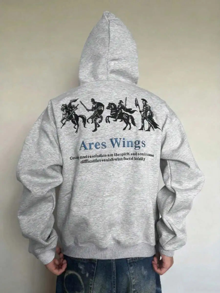 Men's Casual Zip-Up Hoodie with Drawstring, Long Sleeve, Autumn Outdoor Wear