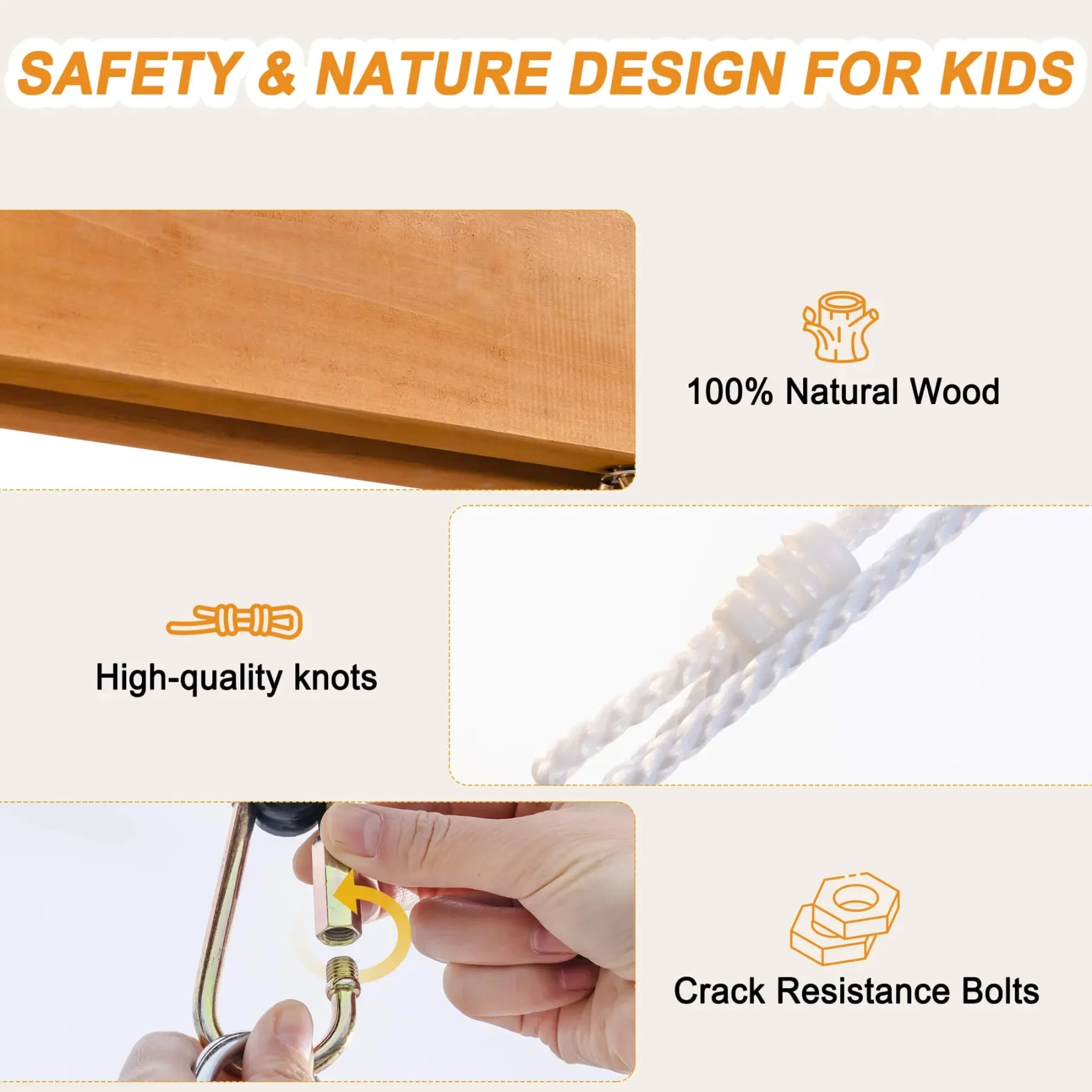 Robotime Robud 3-in-1 Playground Wooden Swing Sets for Backyard DIY Swing Sets with Tree Swing and 2 Toddler Swings for Kids 3+