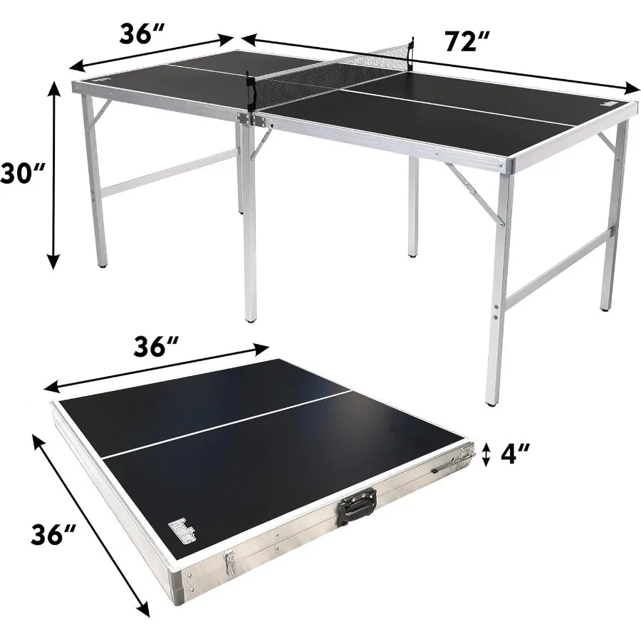 6 ft x 3 ft Mid-Size Portable Folding Indoor Outdoor Ping Pong Table Tennis Table with Optional LED Lights Game Room Not Full S