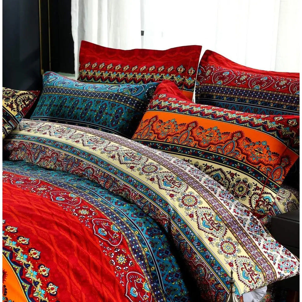 Full Size Bohemian Striped Duvet Cover Set, Brushed Cotton Boho Bedding, No Comforter Included, Fitted Sheet Included