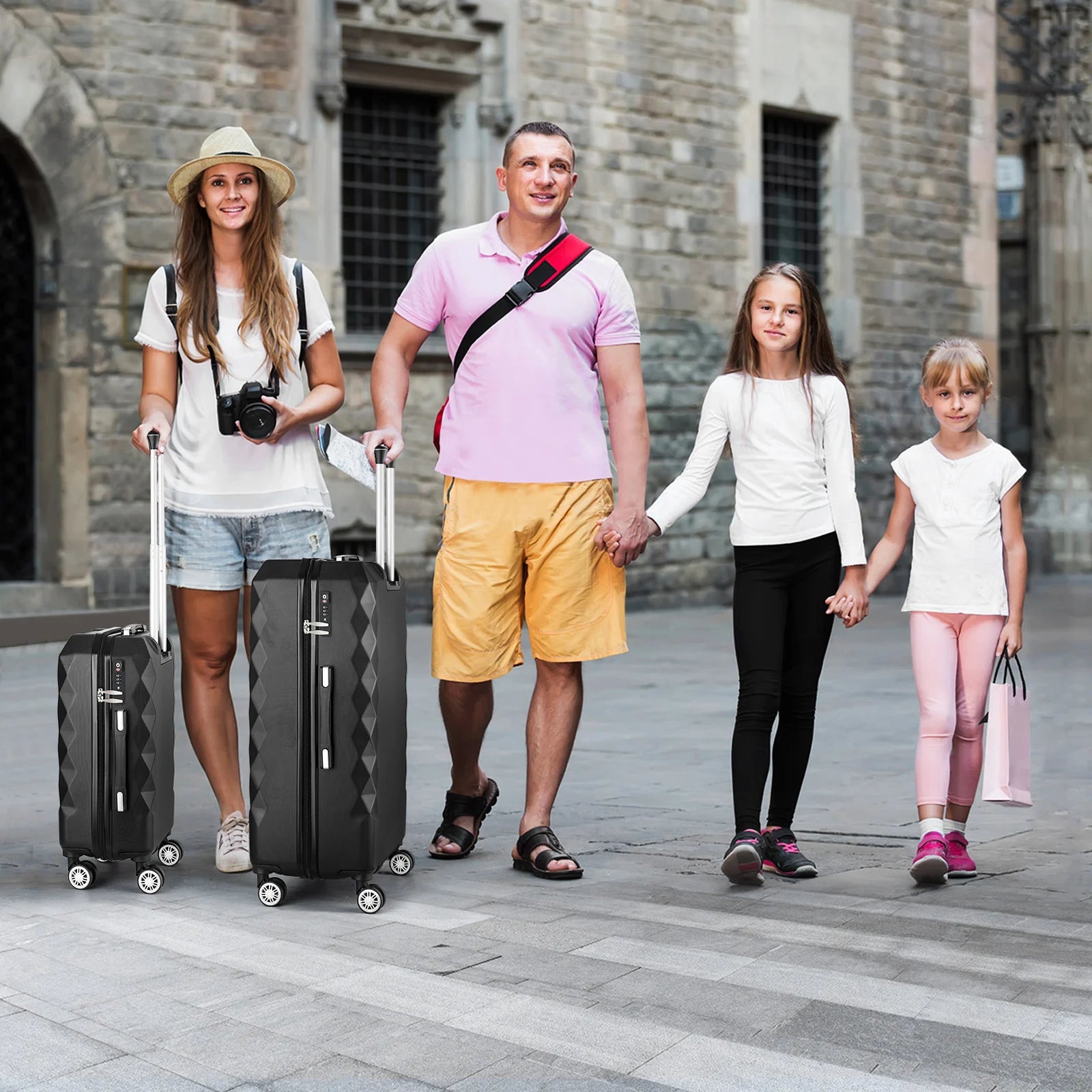 360° Spinner Wheel Luggage Suitcase with TSA Lock - Waterproof PC Hardshell Expandable Carry-On Check-In Bag for Travel, Black