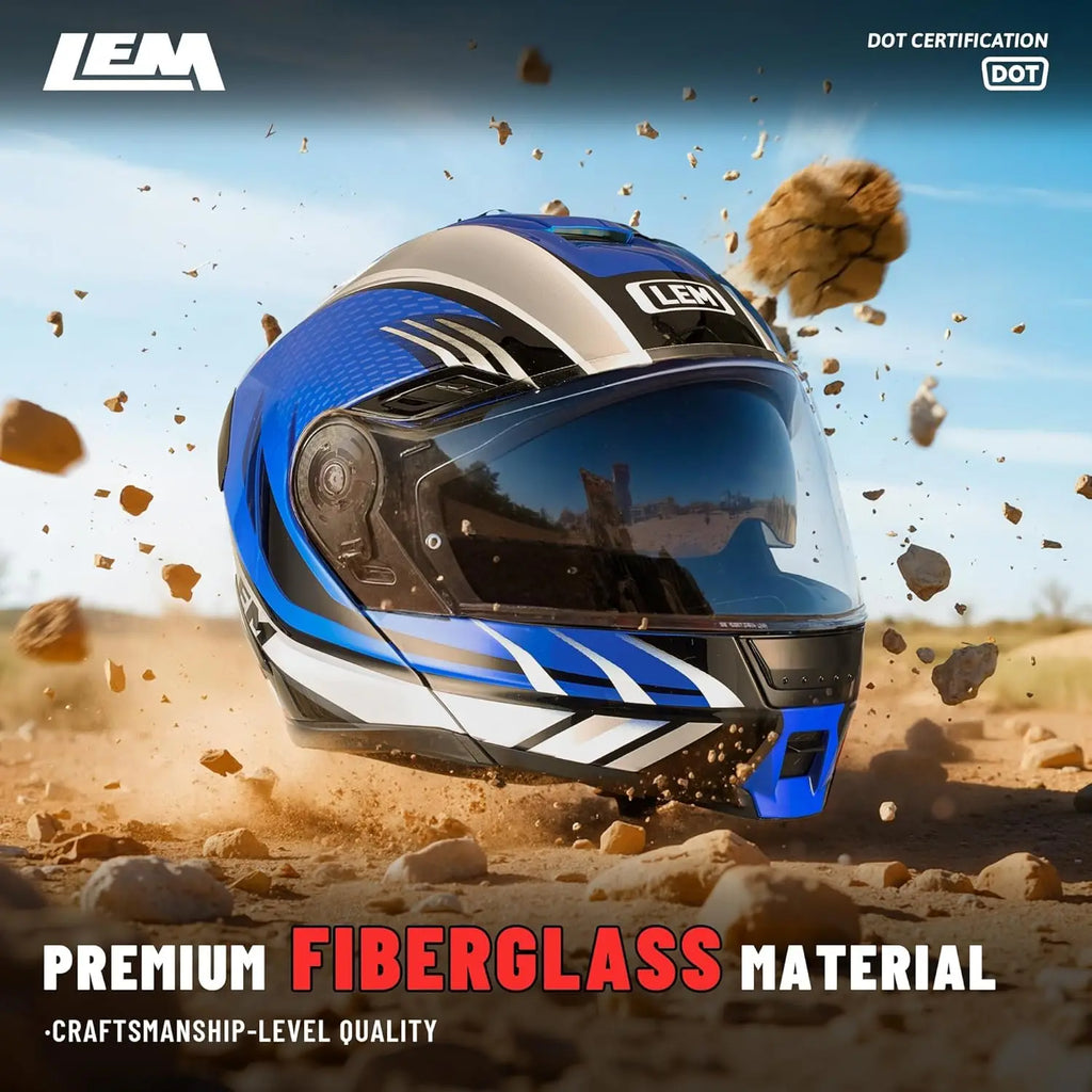 Modular Motorcycle Helmets Fiberglass Full Face Motorcycle Helmet Flip Up for Touring DOT Certified Release Sun Visor Removable