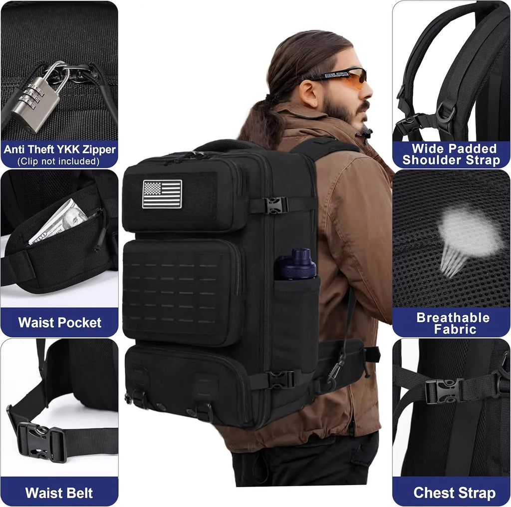 Mens 40L Travel Backpack TSA Approved USB Charging Port Water-resistant Convertible Duffle Luggage Bag Fits 17.3' Laptop