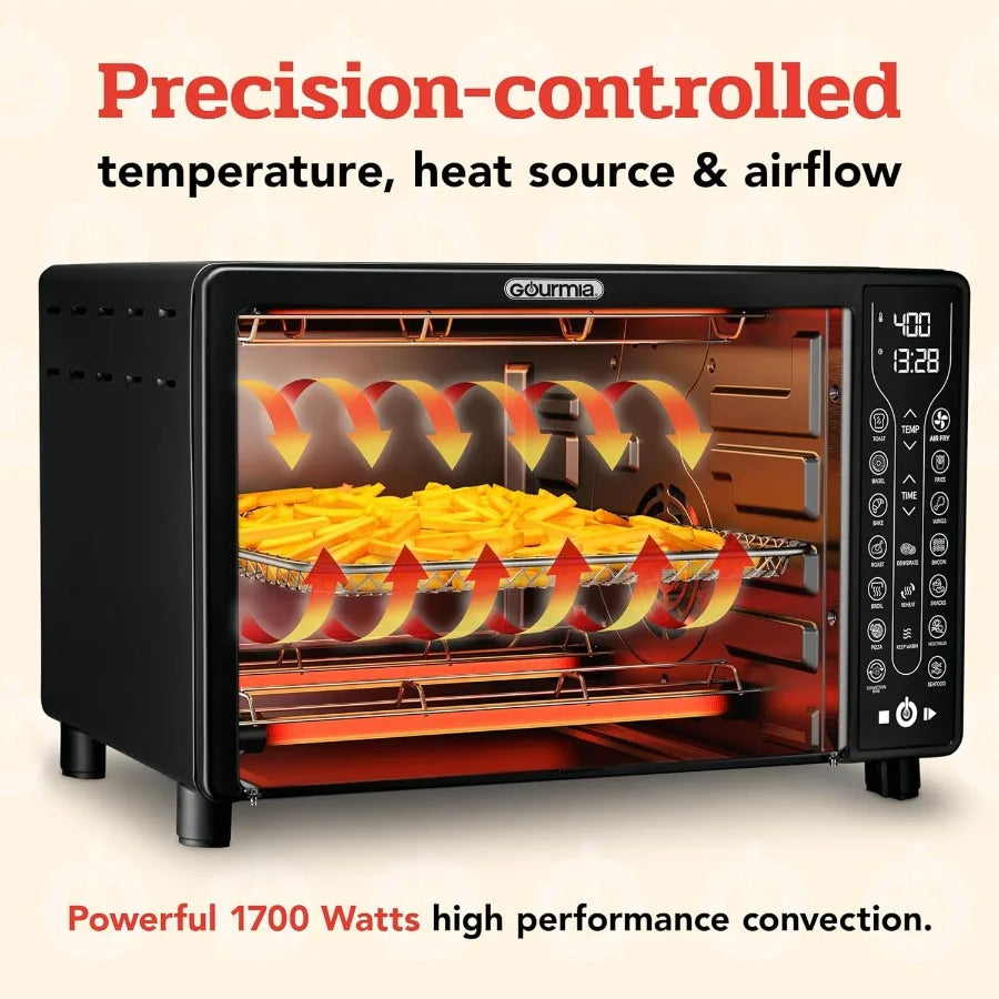 Large 24L Capacity Toaster Oven Air Fryer Combo with 17 Cooking Presets and 1700W Power Digital French Door Design with Convect