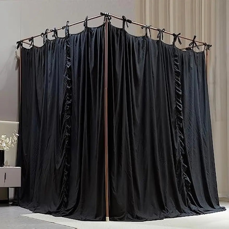 Double Layer Princess Bed Canopy with Mosquito Net, Black, Queen Size for Girls and Adults