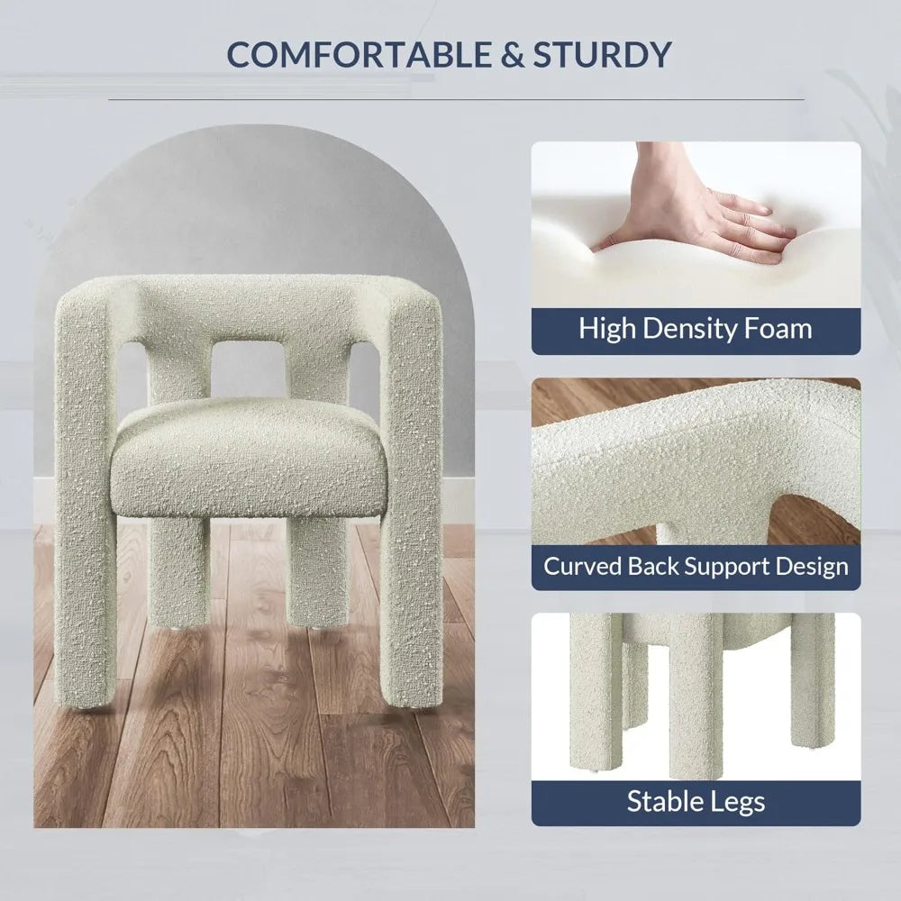 Modern Boucle Barrel Dining Chair, Upholstered Linen Kitchen Boucle Armchair with Sidearms and Back, for Dining Room Living Roo