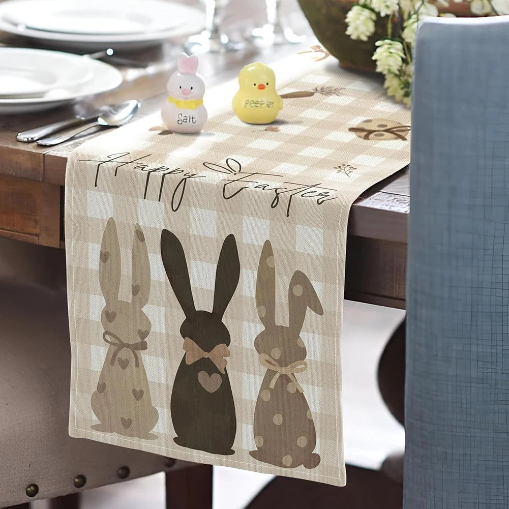 Easter Bunny Linen Table Runner Easter Rabbit Table Runner Washable Easter Bunny Spring Linen Table Runner Holiday Party Decor