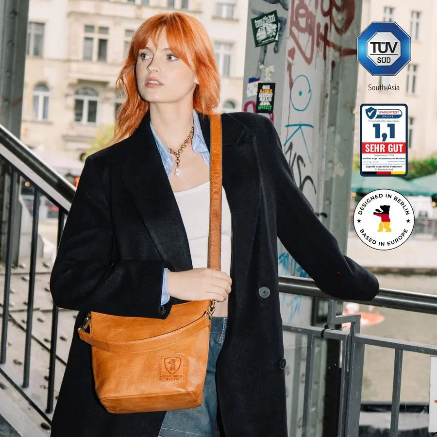 Genuine Leather Shoulder Bag Madison, Small Tote Bag, Bucket Bag, Top Handle Bag for Women Brown