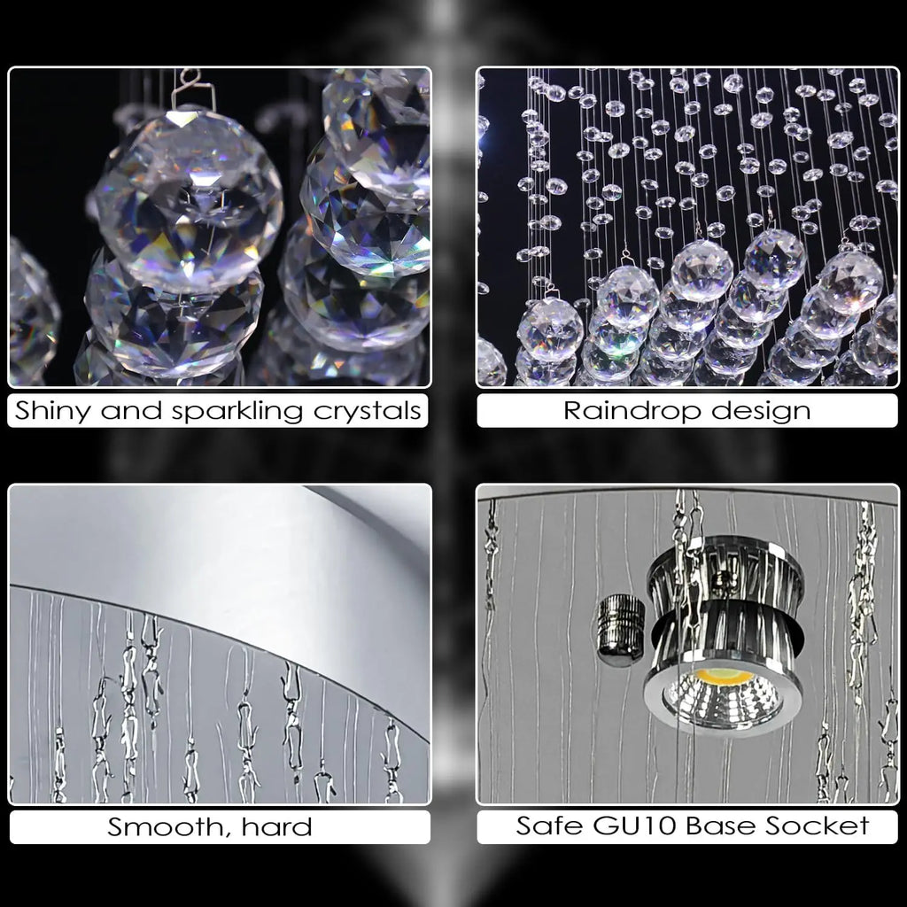 31.5'' Rectangular Linear Crystal Chandelier for Kitchen Island, 6-Light GU10 Hanging Pendant Light, Height Adjustable K9 Crysta