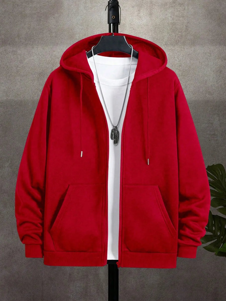 Men's Casual Zip-Up Hoodie with Drawstring, Long Sleeve, Autumn Outdoor Wear