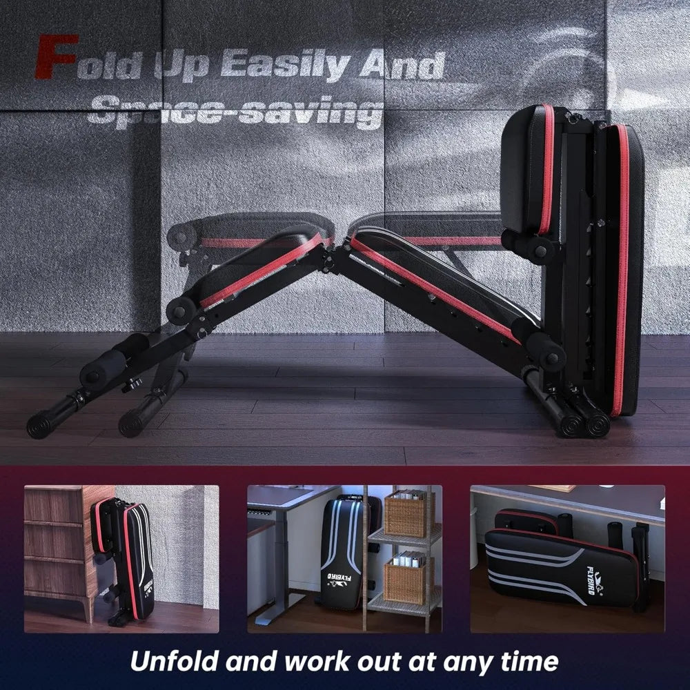 Adjustable weight bench workout for home gym, 15 degree sit-ups, sturdy folding weight bench workout for years