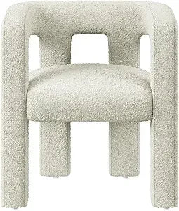 Modern Boucle Barrel Dining Chair, Upholstered Linen Kitchen Boucle Armchair with Sidearms and Back, for Dining Room Living Roo