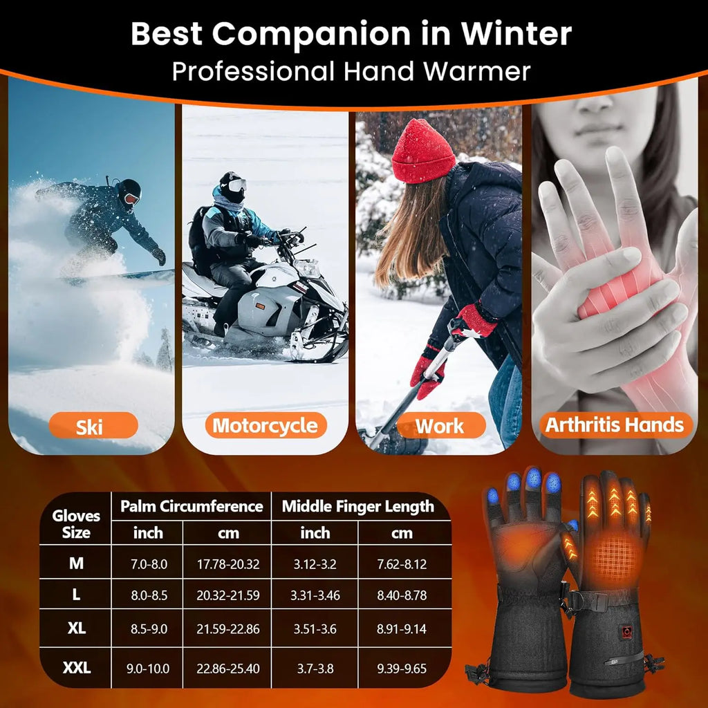 Heated Gloves for Men Women, 7.4V Rechargeable Electric Gloves, Touchscreen Waterproof Winter Ski Hunting Hiking Gloves