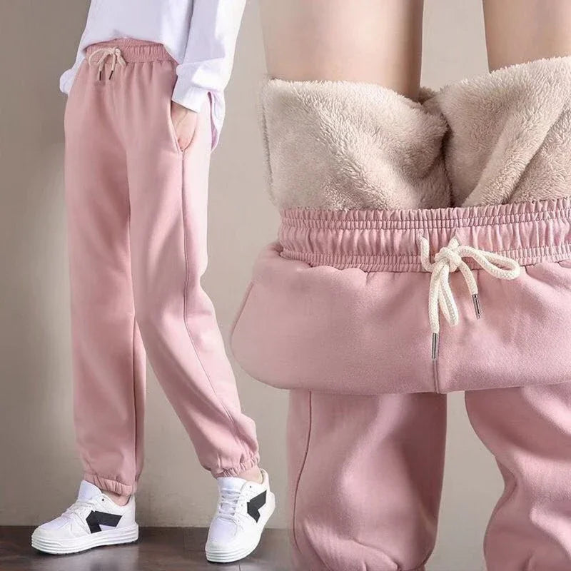 Winter Women Harem Pants Drawstring Fleece Long Thicken Y2K Sweatpants Joggers Trousers Sports Casual Soild Color  Pants