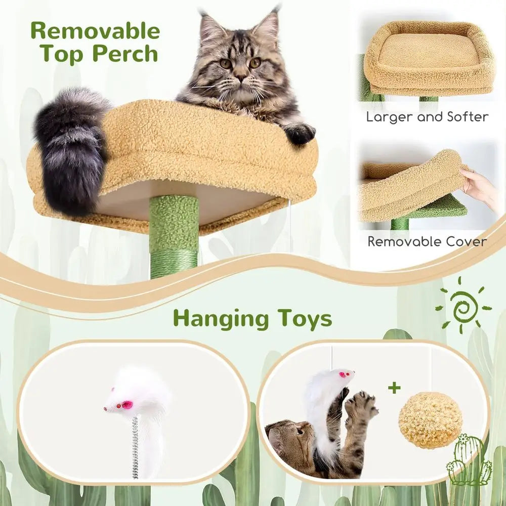 Sturdy 68 Cat Tower for Large Indoor Cats, Heavy-Duty with Extra Large Platform and 5 Scratching Posts, Green S68