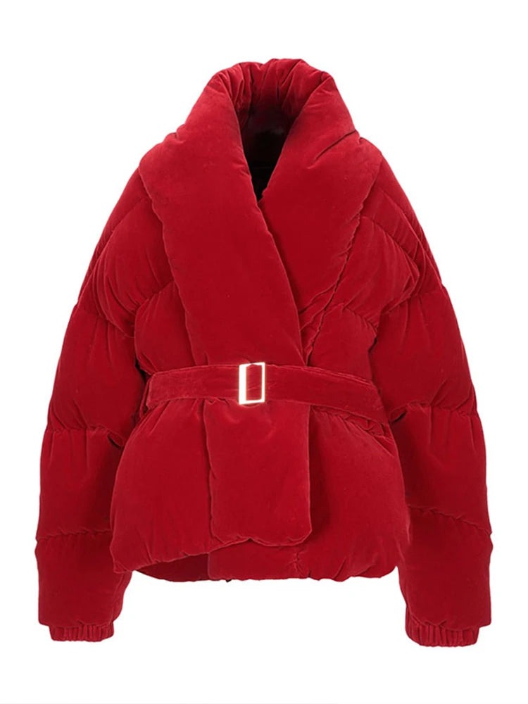 Lace up Cotton Jacket Woman Solid Color Long Sleeves Waist Cinching Versatile Coats Street Chic Women's New Warm Jackets