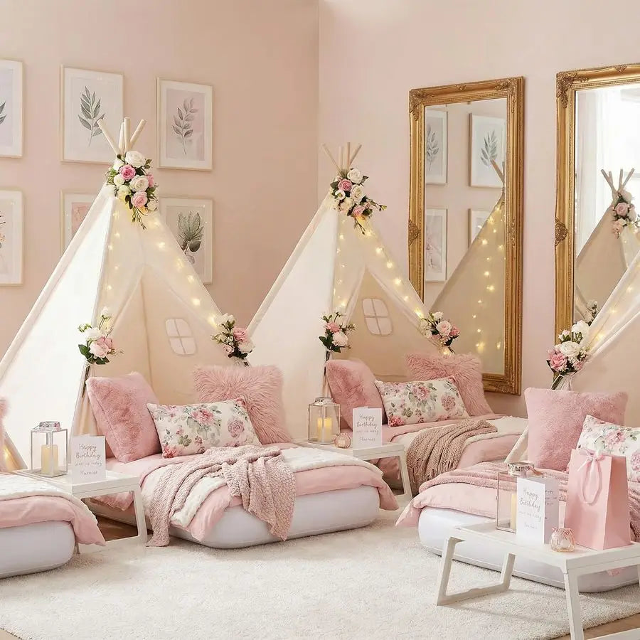 Pack Teepee Tent for Kids with Inflatable Airbed, Light, Indoor Toddler Sleepover Tents Children Room Tents for Slumber Party, O