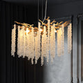 23.6-inch Modern Golden Pendant Light with Cascading Crystal Strands, High-End Decorative Lighting Fixture (Bulb Not Included)