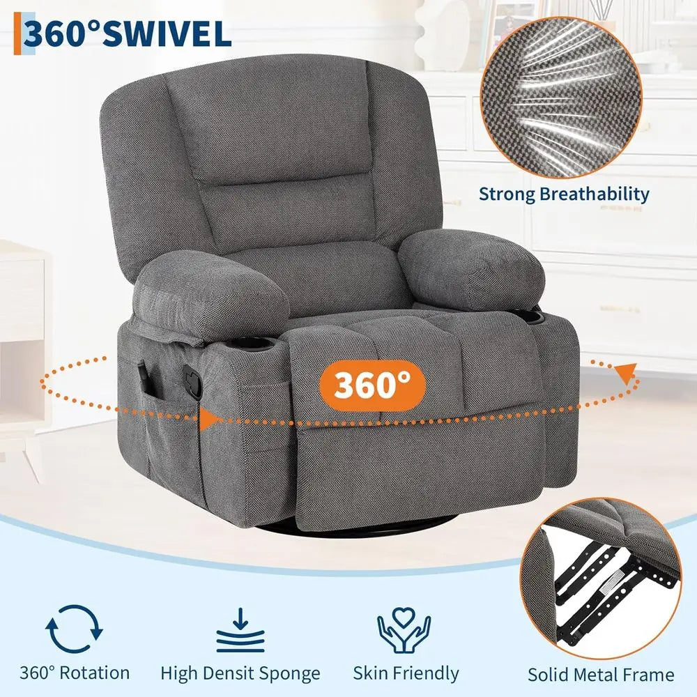 Massage Recliner Chair or Living Room, Chenille Rocker Recliner Chair or Adults with Vibration Massage and Heat, Adjustable Home