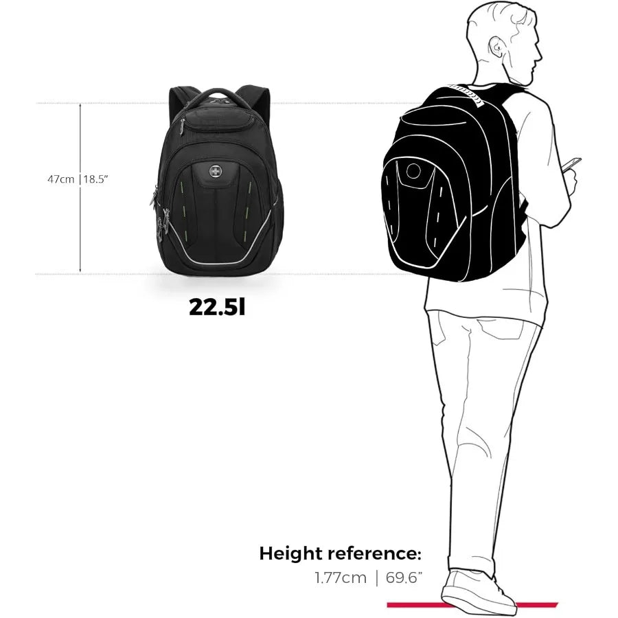 Swissdigital Design Large Travel Backpack For Men TSA-Friendly Business Laptop Backpack USB Charging Port RFID Protection Tech