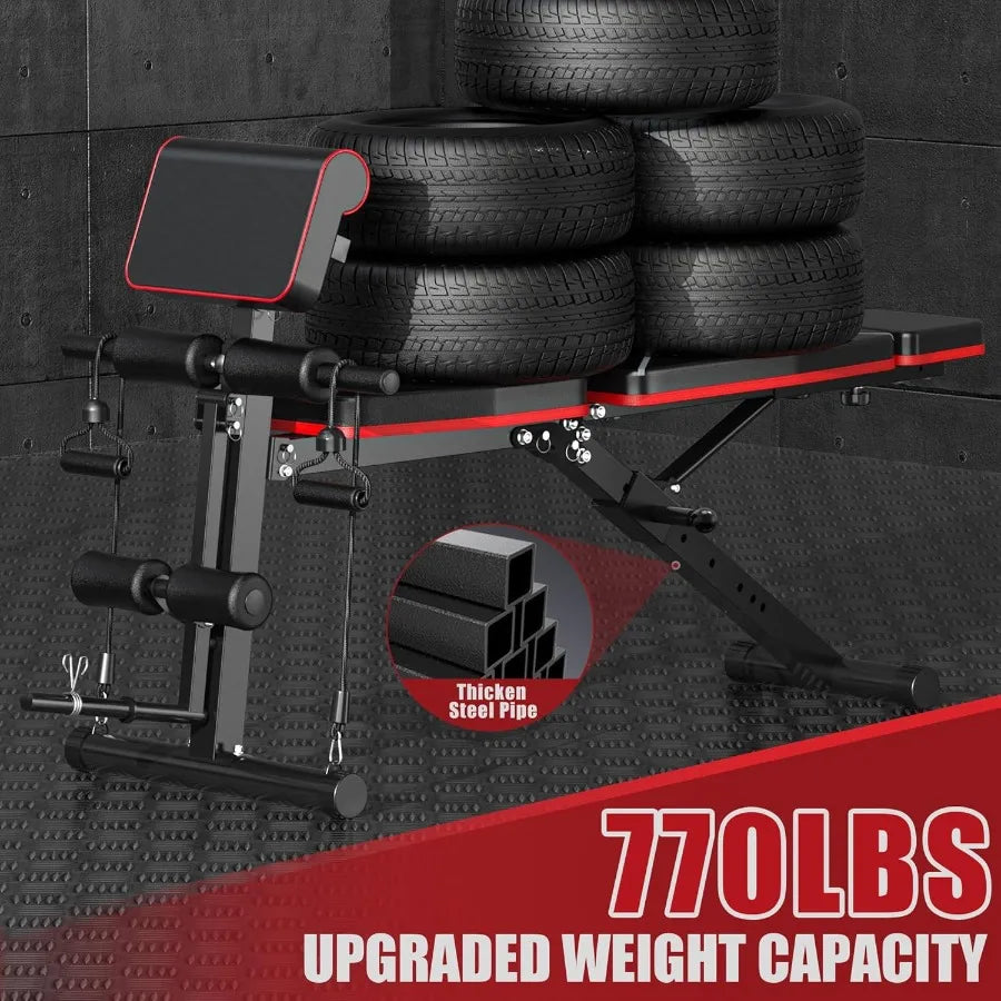 Adjustable Weight Bench for Home Gym: Foldable Incline Decline SitUp Exercise Bench with Leg Extension and Preacher Pad for Ful