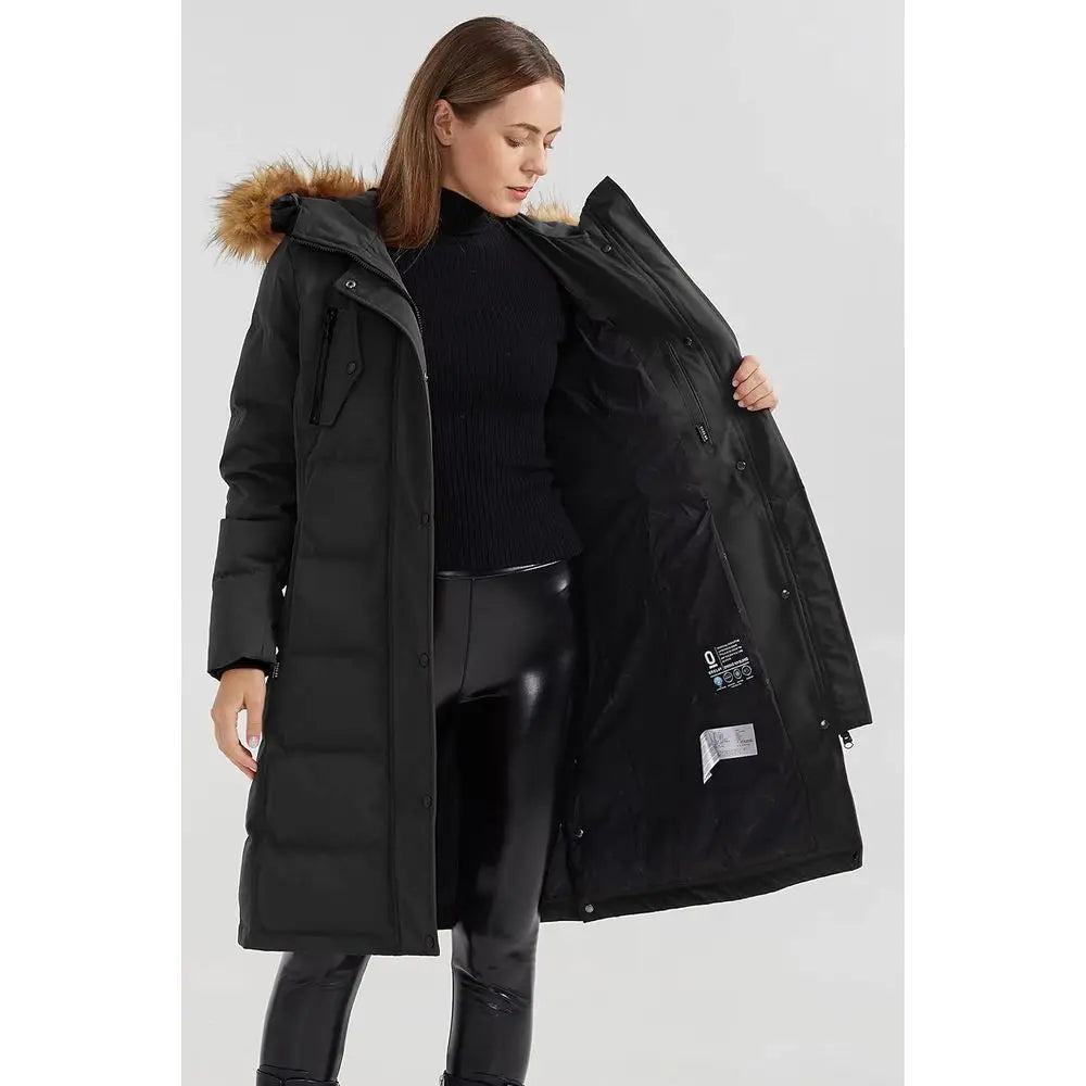 Women's Down Jacket Winter Long Coat Windproof Puffer Jacket with Fur Hood